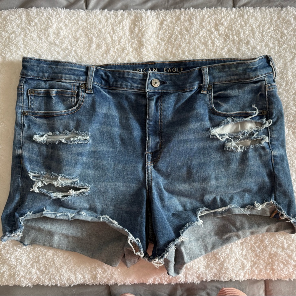 American Eagle Outfitters Women's Ripped Blue Jean Shorts